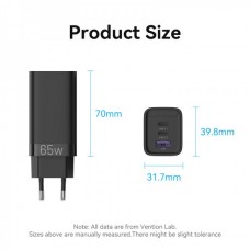 Сетевое зарядное устройство Vention 2USB 1Type-C PD 65W 3A PD3.0+QC4.0 Black (FEDB0-EU)