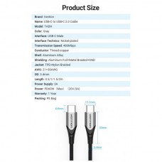 Кабель Type-C-Type-C Vention TPE Nylon PD 60W 3A 480Mps nickel-plated 0.5m Grey (TADHD)