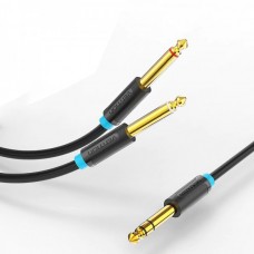 Кабель Audio 6.35мм-6.35мм Vention TRS M/2xM gold-plated 1m Black (BATBF)