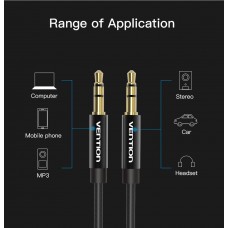 Кабель Audio Aux 3.5мм-3.5мм Vention F/F Fabric Braided gold-plated 2m Black (BAGBH)