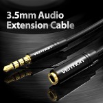 Удлинитель Audio Aux 3.5мм-3.5мм Vention mic Cotton F/M gold-plated 3m Black (BHBBI)
