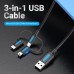Кабель 3 в 1 USB-MicroUSB-Type-C-MiniUSB Vention PVC 2А 480Mbps nickel-plated 0.5m Black (CQIBD)