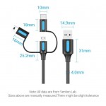 Кабель 3 в 1 USB-MicroUSB-Type-C-MiniUSB Vention PVC 2А 480Mbps nickel-plated 0.5m Black (CQIBD)