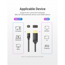 Кабель MiniDisplayPort-HDMI v.1.4 Vention 4K 30Hz gold-plated 3m Black (HAHBI)