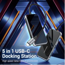USB HUB Vention 5 в 1 Type-C-HDMI-USB-PD 3USB 3.0 4K 60Hz 87W 0.15m Black (TFBHB)