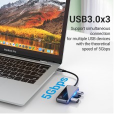 USB HUB Vention 5 в 1 Type-C-HDMI-USB-PD 3USB 3.0 4K 60Hz 87W 0.15m Black (TFBHB)