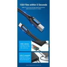 Кабель Type-C-Type-B 3.0 Vention PVC 1m 5Gbps Black (CQVBF)