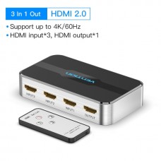 Сплиттер Video 3 In 1 HDMI-HDMI v.2.0 Vention F/3xF 4k 60Hz (Support: 20m HDR 3D) gold-plated Black (