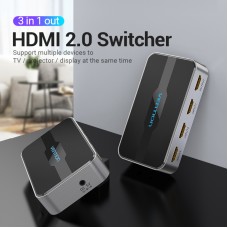 Сплиттер Video 3 In 1 HDMI-HDMI v.2.0 Vention F/3xF 4k 60Hz (Support: 20m HDR 3D) gold-plated Black (