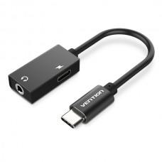 Адаптер Type-C-3.5мм Vention CTIA-OMTP с блоком питания 0.1m Black (BGGBA)