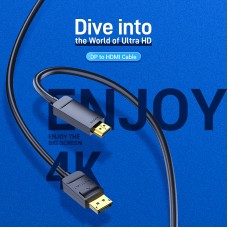 Кабель DisplayPort-HDMI v.1.2 Vention 4K 2K 30Hz 21.6Gbps 1.5m Black (HAGBG)