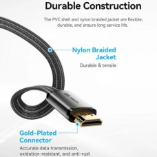 Кабель Vention HDMI-HDMI v2.1 8K 60Hz 4K 144Hz 2K 240Hz QFT 48Gbps 2m Flat Cotton Black (ALKBH)