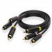 Кабель Audio 3RCA-3RCA F/F Vention 24К gold-plated 26 AWG 1.5m Black (BCABG)