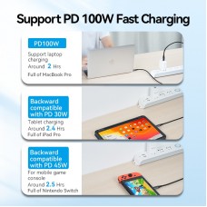 Кабель Type-C-Type-C 3.1 Gen2 Vention TPE Nylon Thunderbolt 3 4K 60Hz PD 100W 5A 10Gbps nickel-plated 1m Grey (TAHHF)