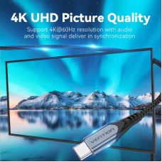 Кабель Type-C-Type-C 3.1 Gen2 Vention TPE Nylon Thunderbolt 3 4K 60Hz PD 100W 5A 10Gbps nickel-plated 1m Grey (TAHHF)