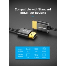 Кабель HDMI-HDMI v.2.0 Vention Ultra Thin Alloy Shell 4K 60Hz 18Gbps gold-plated 2m Black (AATBH)