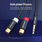 Кабель Audio 3.5мм-2RCA Vention M/F 24К gold-plated 26 AWG 0.3m Black (VAB-R02-B030)
