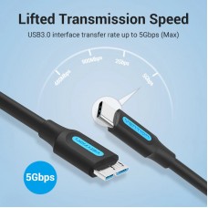 Кабель Type-C-MicroUSB-B 3.0 Vention M/M PVC Round nickel-plated 2A 5Gbps 0.5m Black (CQABD)