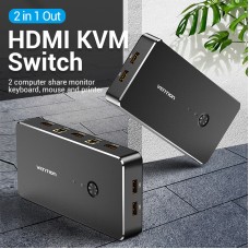 Сплиттер KVM 2 in 1 Out HDMI-HDMI Vention 4K 30Hz 4USB gold-plated Black (AFRB0)