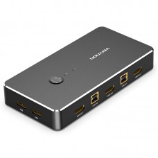 Сплиттер KVM 2 in 1 Out HDMI-HDMI Vention 4K 30Hz 4USB gold-plated Black (AFRB0)