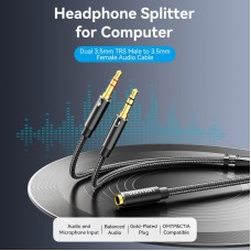 Кабель Audio 3.5мм-3.5мм Vention TRS 2xM/F Cotton Braided 0.3m Black (BHFBY)