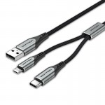 Кабель 2 в 1 USB-MicroUSB-Type-C Vention Nylon 2.4А 480Mbps nickel-plated 1m Grey (CQGHF) Кабель 2 в 1 USB-MicroUSB-Type-C Vention Nylon 2.4А 480Mbps nickel-plated 1m Grey (CQGHF)