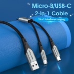 Кабель 2 в 1 USB-MicroUSB-Type-C Vention Nylon 2.4А 480Mbps nickel-plated 1m Grey (CQGHF) Кабель 2 в 1 USB-MicroUSB-Type-C Vention Nylon 2.4А 480Mbps nickel-plated 1m Grey (CQGHF)