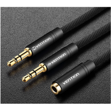 Кабель Audio 3.5мм-3.5мм Vention 2xM/F Fabric Braided 0.6m Black (BBLBAB)