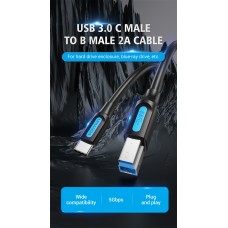 Кабель Type-C-Type-B 3.0 Vention PVC 0.5m 5Gbps Black (CQVBD)