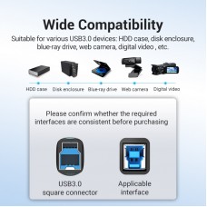 Кабель Type-C-Type-B 3.0 Vention PVC 0.5m 5Gbps Black (CQVBD)