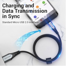 Кабель USB-MicroUSB Reversible Vention TPE Nylon 3A 480Mbps nickel-plated 2m Grey (COCHH)