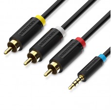 Кабель Audio 3.5мм-3RCA Vention F/F 24К gold-plated PVC Shell 1.5m Black (BCBBG)