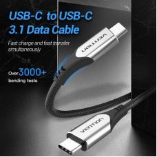 Кабель Type-C-Type-C 3.1 Vention TPE Nylon Thunderbolt 3 4K 60Hz PD 60W 3A 5Gbps nickel-plated 1m Grey (TAAHF)