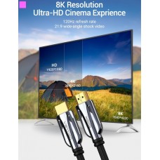 Кабель HDMI-HDMI v.2.1 Vention 8K 60Hz 4K 120Hz 48Gbps HDR 3D Vision gold-plated 2m Black (AALBH)