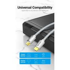 Кабель Vention HDMI-HDMI V2.1 (M/M) Cotton Braided 8K 60Hz 4K 120Hz 48Gbps 3m Silver (ALCII)