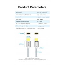 Кабель Vention HDMI-HDMI V2.1 (M/M) Cotton Braided 8K 60Hz 4K 120Hz 48Gbps 3m Silver (ALCII)