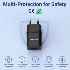 Сетевое зарядное устройство 1USB Vention 10.5W 2.1A Black (DC5203-B)