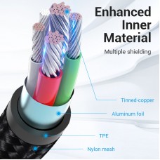 Кабель USB-MicroUSB Reversible Vention TPE Nylon 3A 480Mbps nickel-plated 3m Grey (COCHI)
