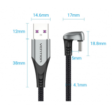 Кабель USB-Type-C Vention TPE Nylon U-Shaped 180° PD 66W 5A 480Mbps nickel-plated 1.5m Grey (COHHG)