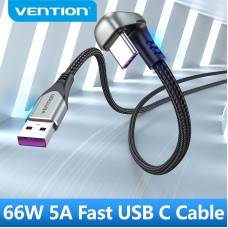 Кабель USB-Type-C Vention TPE Nylon U-Shaped 180° PD 66W 5A 480Mbps nickel-plated 1.5m Grey (COHHG)