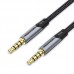 Кабель Audio Aux 3.5мм-3.5мм Vention TRRS M/M Round Nylon gold-plated 1m Grey (BAQHF)