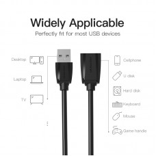 Удлинитель USB-USB 3.0 Vention F/M Flexible Round 5Gbps 3m Black (VAS-A45-B300)