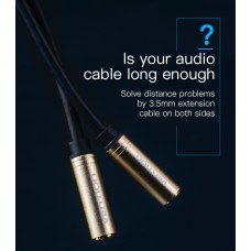 Удлинитель Audio Aux 3.5мм-3.5мм Vention TPE F/F gold-plated 0.3m Black (BFABY)