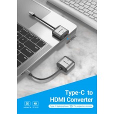 Адаптер Type-C-HDMI v.1.4 Vention Upgrade 4K 30Hz gold-plated 0.15m Grey (TDAHB)