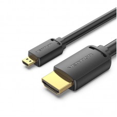 Кабель HDMI-microHDMI v.2.0 Vention Metal GND 4K 60Hz 18Gbps HDR Video Dolby Audio 3m Black (AGIBI)