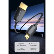 Кабель HDMI-miniHDMI v.2.0 Vention Metal GND 4K 60Hz 18Gbps HDR Video Dolby Audio 1.5m Black (AGHBG)