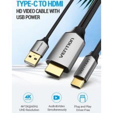 Кабель Type-C-HDMI v.2.0 Vention 4K 60Hz gold-plated 2m Black (CGTBH)