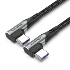 Кабель Type-C-Type-C Vention TPE Nylon Double 90° Degree PD 100W 5A 480Mbps nickel-plated 2m Grey (TANHH)