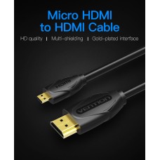 Кабель HDMI-microHDMI v.2.0 Vention 4K 60Hz 18Gbps HDR Video Dolby Audio 3m Black (VAA-D03-B300)