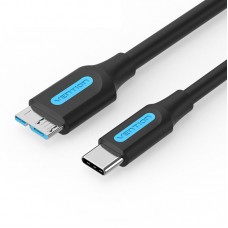 Кабель Type-C-MicroUSB-B 3.0 Vention M/M PVC Round nickel-plated 2A 5Gbps 1m Black (CQABF)